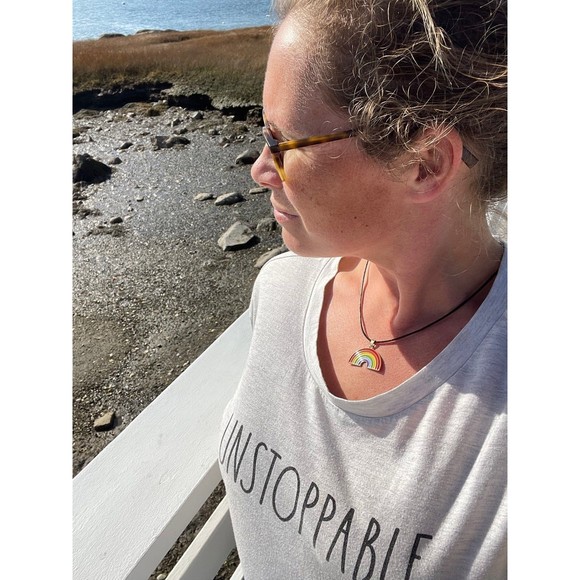 Rainbow necklace on adjustable wax rope (reversible to gold colored metal) - Picture 9 of 12